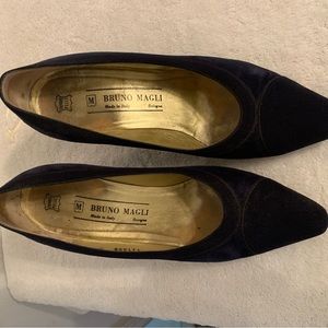 Bruno Magli Blue Suede Textured Heels with Pointed Toe